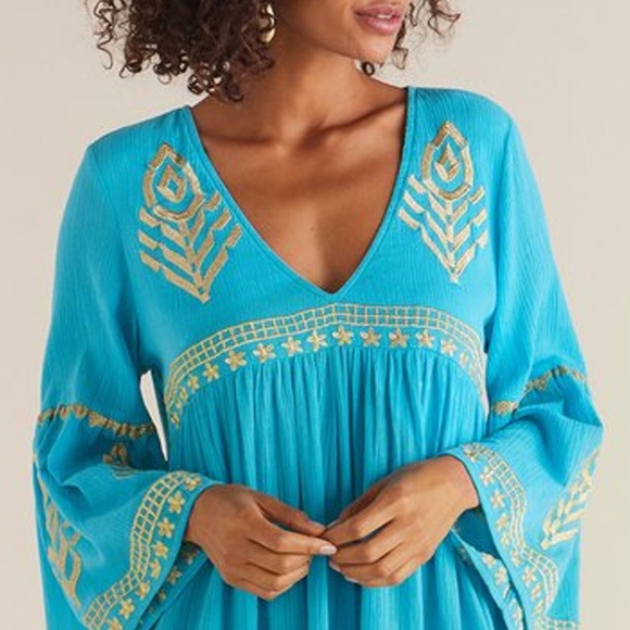 SOFT SURROUNDINGS NWT Zaneta turquoise Embroidered Gauze dress M/P - Picture 7 of 15